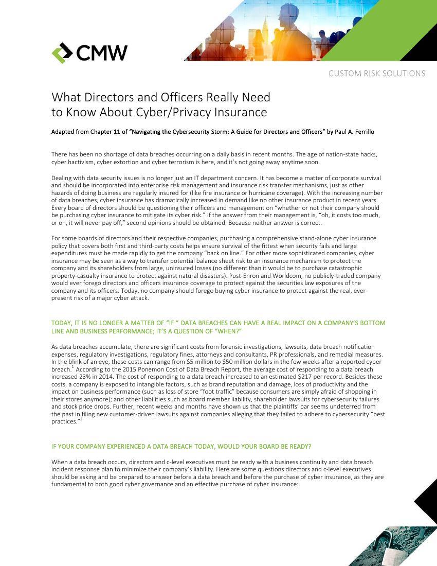 What Directors Really Need To Know About Cyber Insurance